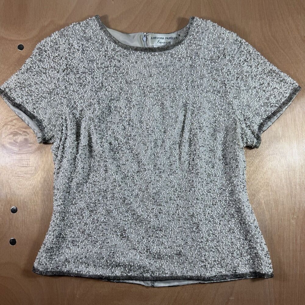 Adrianna Papéll 100% Silk Size 12 Evening Beaded Stunning Top